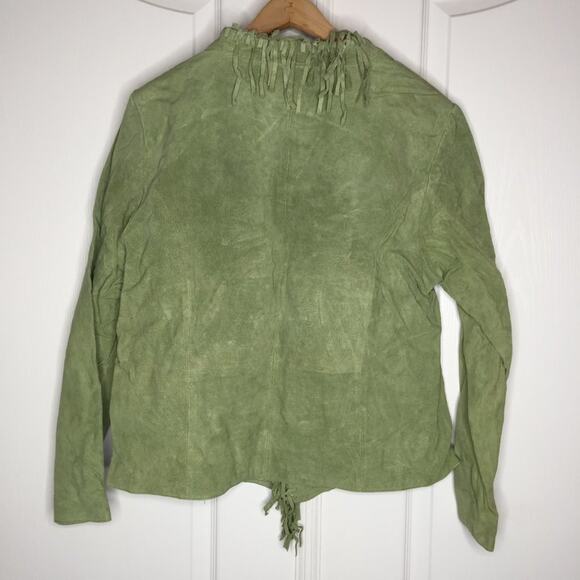 Dialogue Cowboy Fringe Leather Jacket Western Blazer Long Sleeve Green Size XL - Picture 2 of 5